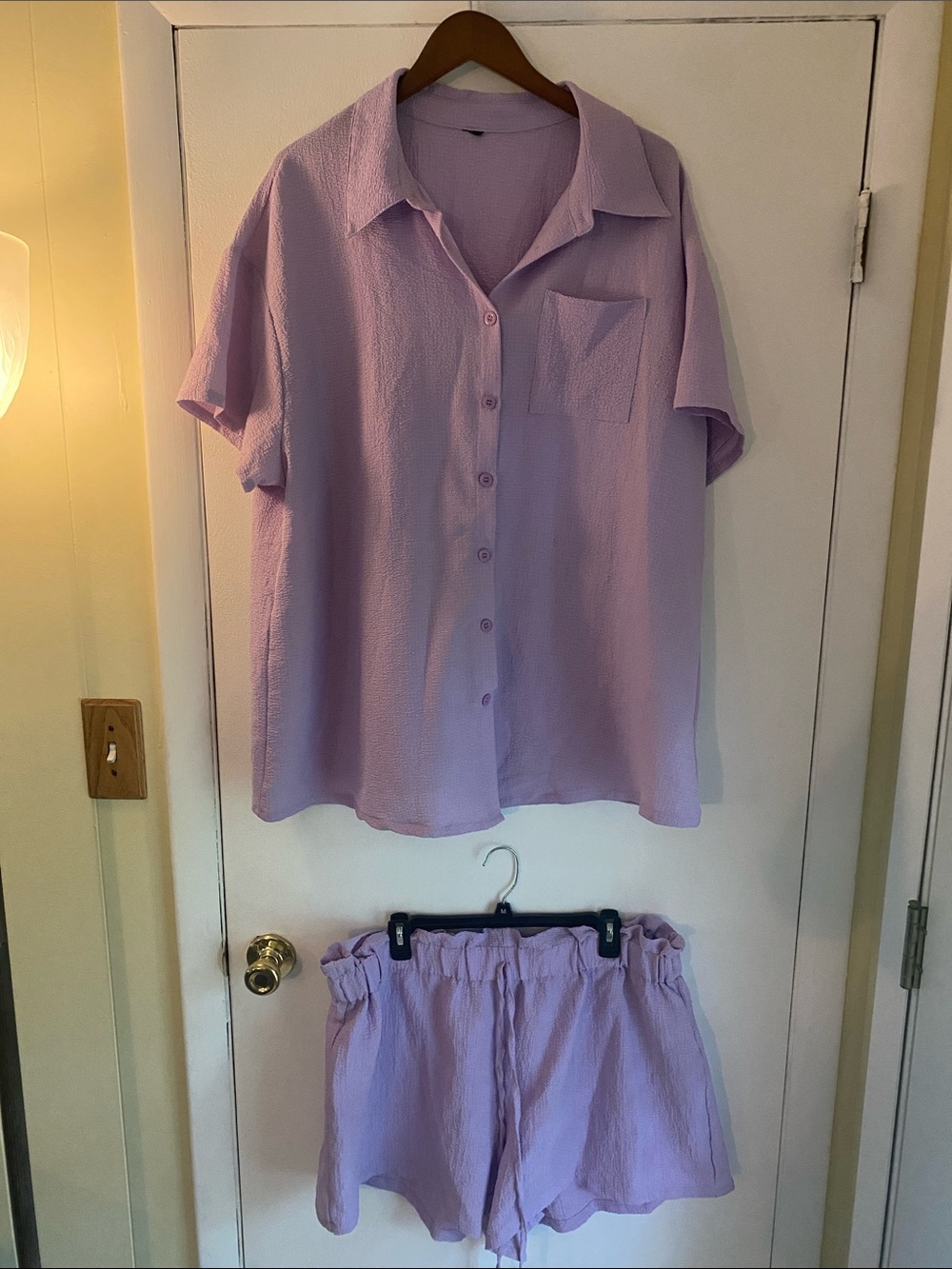 Women’s Lavender Two-Piece Set - Short Sleeve Button Shirt & Shorts